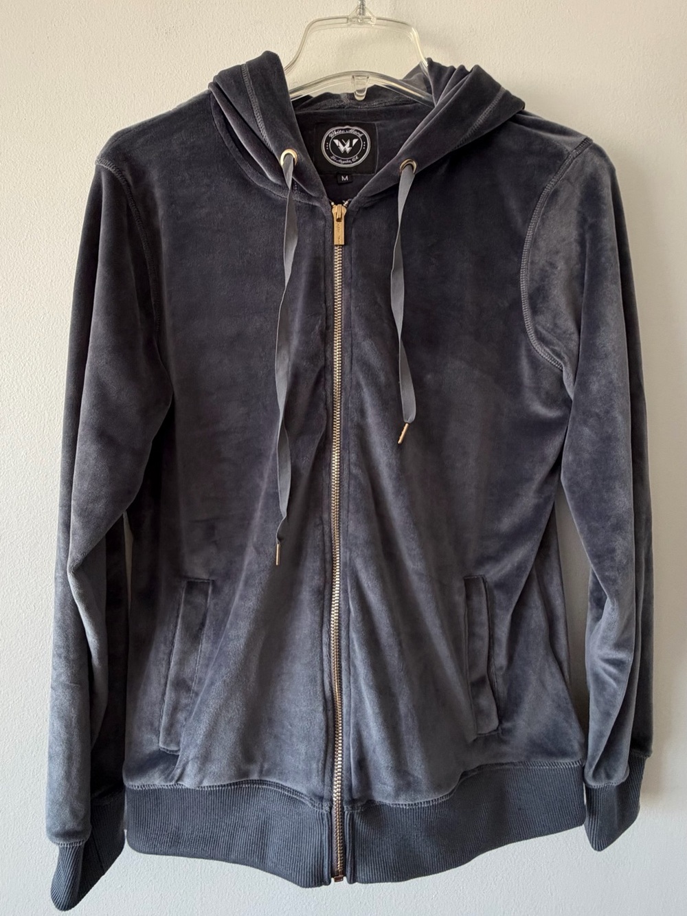White Mark Charcoal Gray Velour Full Zip Hoodie Sweatshirt Medium Y2K